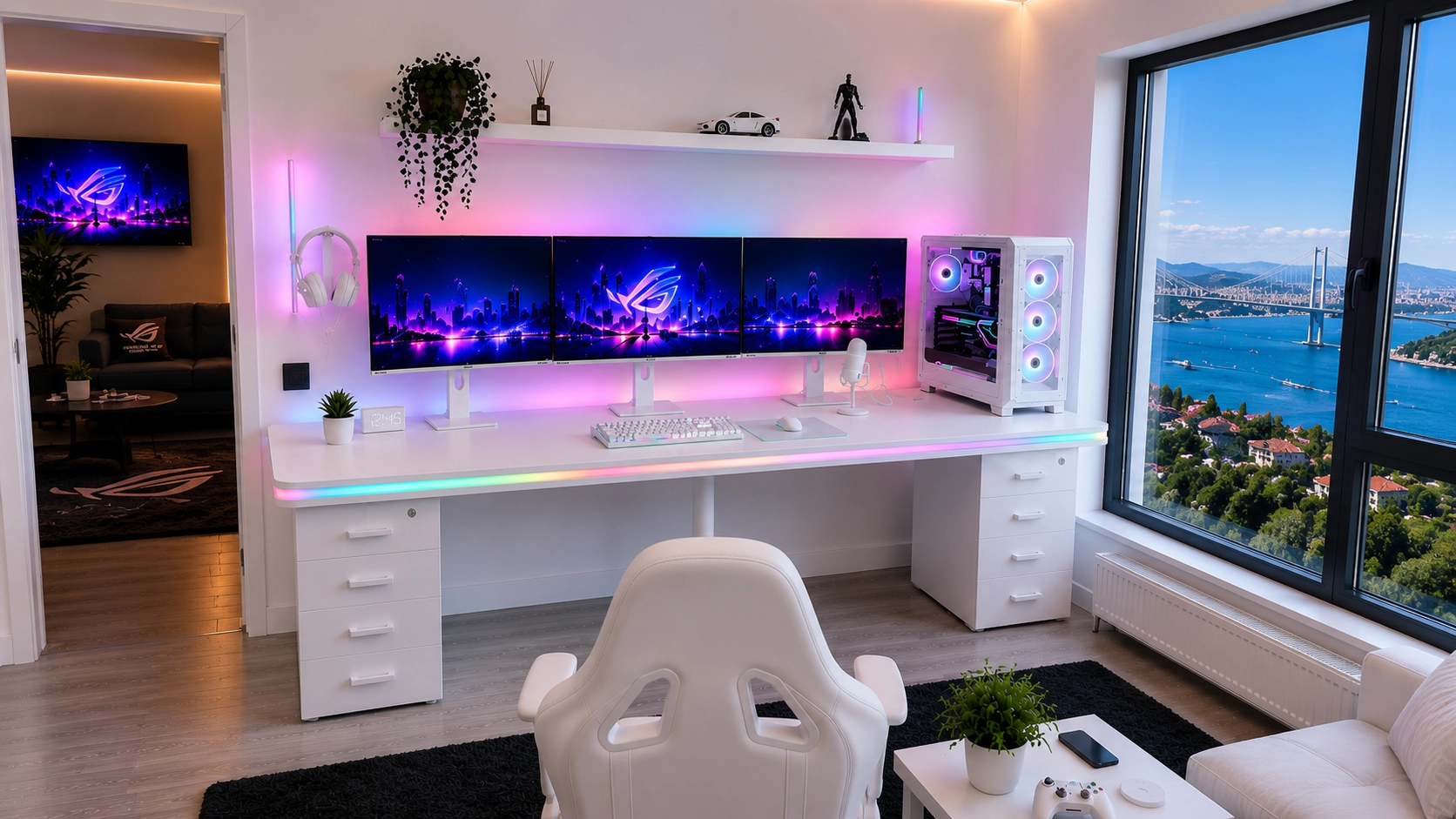 Bluetooth ARGB Işıklı Oyuncu Masası – XMAX Zyra Çift Çekmeceli MDF Gaming ve Çalışma Masası - TOPLAM KALINLIK 6 cm