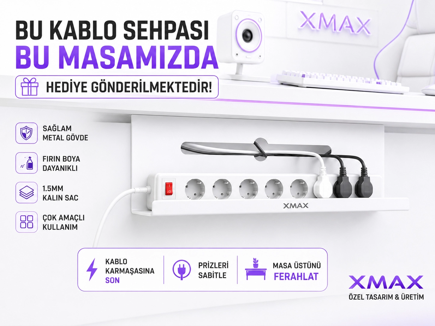 Bluetooth ARGB Işıklı Oyuncu Masası – XMAX Zyra MDF Gaming ve Çalışma Masası