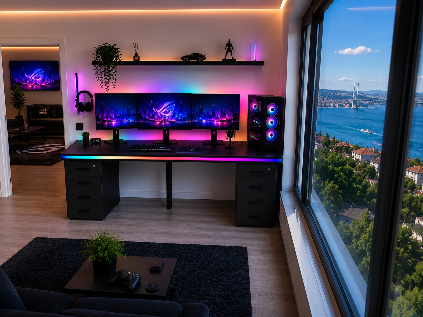 Bluetooth ARGB Işıklı Oyuncu Masası – XMAX Zyra Çift Çekmeceli MDF Gaming ve Çalışma Masası - TOPLAM KALINLIK 6 cm