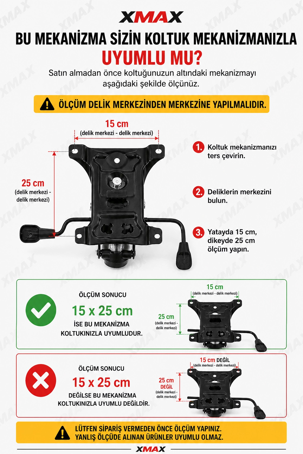 Oyuncu Koltuğu Komple Alt Takım Seti – Mekanizma  (15x25 cm) + Amortisör + Metal Ayak + Silikon Tekerlek