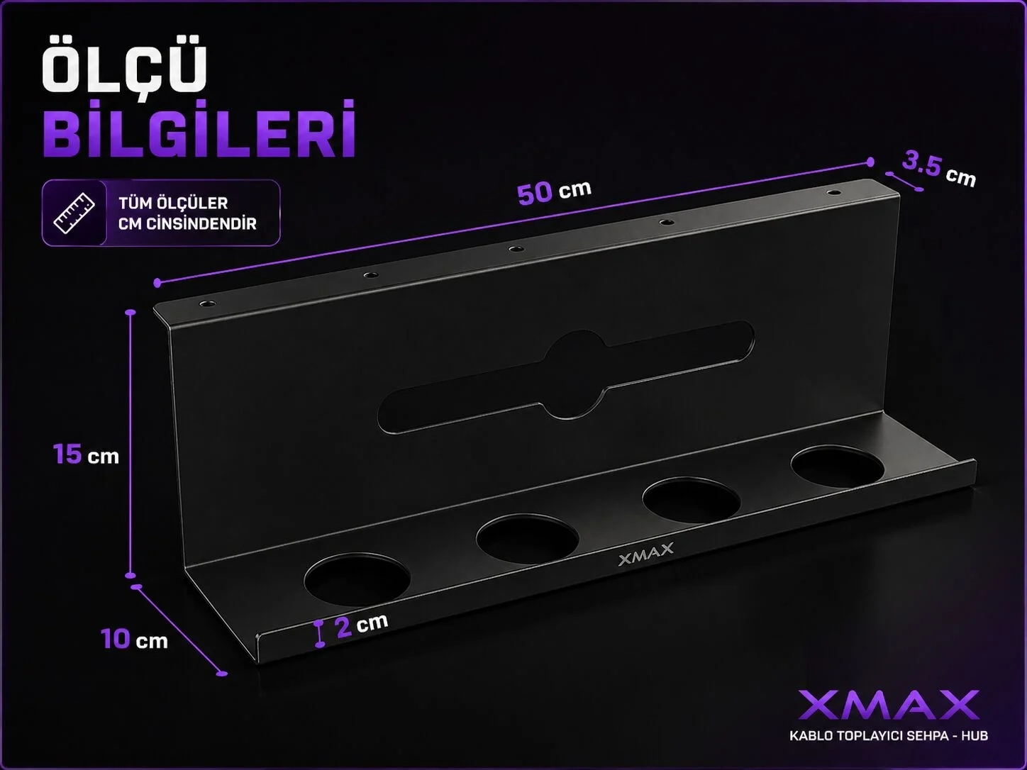XMAX HUB 50 CM Kablo Toplayıcı Sehpa – Siyah veya Beyaz Metal Çok Amaçlı Priz Düzenleyici