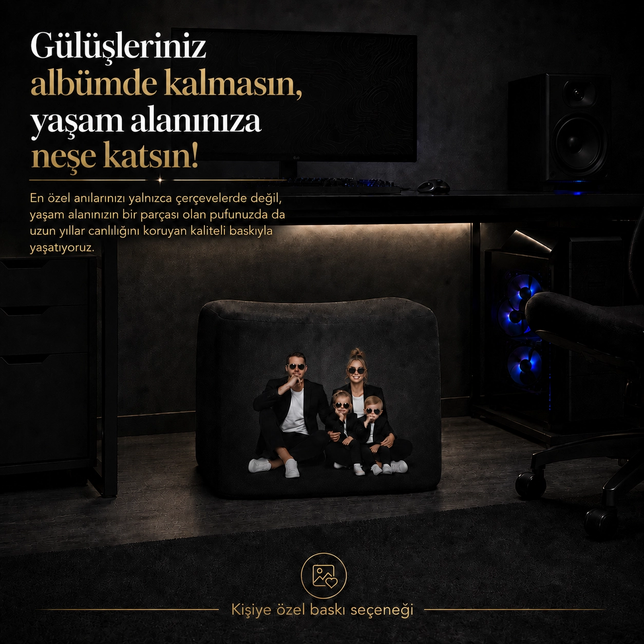 XMAX Liva Kişiye Özel Fotoğraf Baskılı Ayak Uzatma Pufu