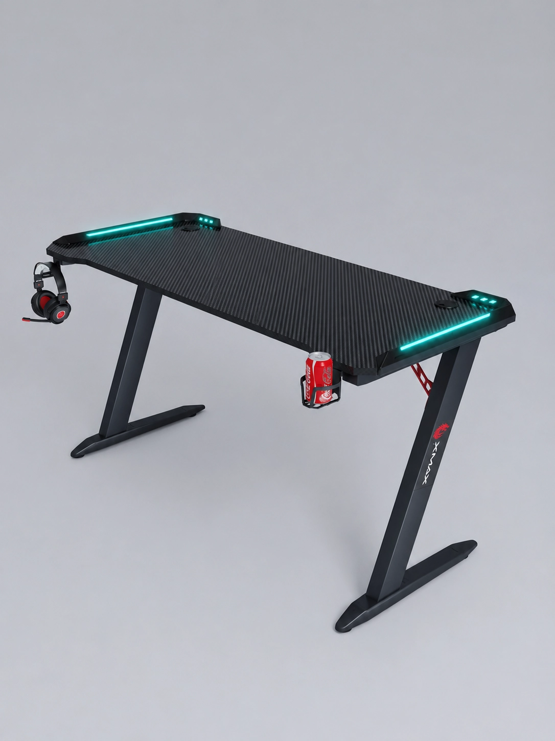 XMAX Inferno Karbon Oyuncu Masası | RGB Işıklı | Bardaklık | Kulaklık Tutucu
