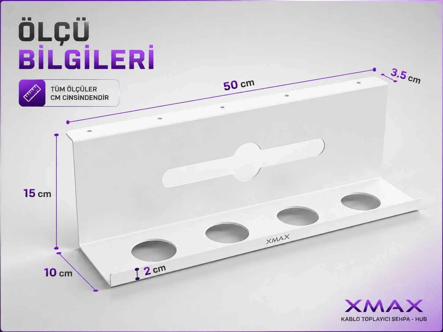 XMAX HUB 50 CM Kablo Toplayıcı Sehpa – Siyah veya Beyaz Metal Çok Amaçlı Priz Düzenleyici