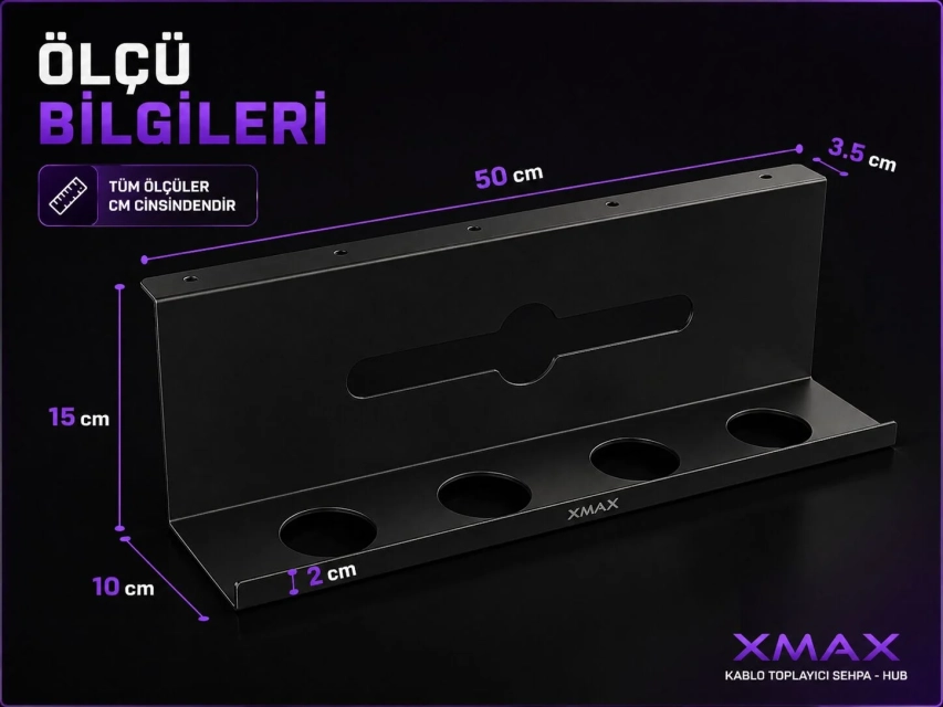 XMAX HUB 50 CM Kablo Toplayıcı Sehpa – Siyah veya Beyaz Metal Çok Amaçlı Priz Düzenleyici