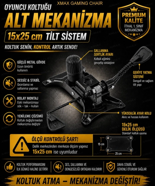 Oyuncu Koltuğu Mekanizması 15x25 cm Alt Mekanizma – İthal 1. Sınıf Tilt Bilgisayar Koltuğu Uyumlu