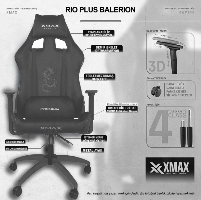 Antrasit Oyuncu Koltuğu | XMAX Rio Plus Balerion