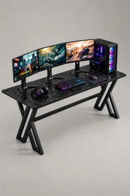 XMAX NEXAR Oyuncu Masası – Siyah MDF Bilgisayar ve Gaming Masa