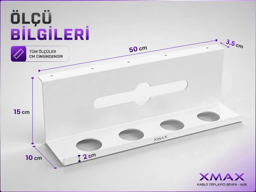 XMAX HUB 50 CM Kablo Toplayıcı Sehpa – Siyah veya Beyaz Metal Çok Amaçlı Priz Düzenleyici